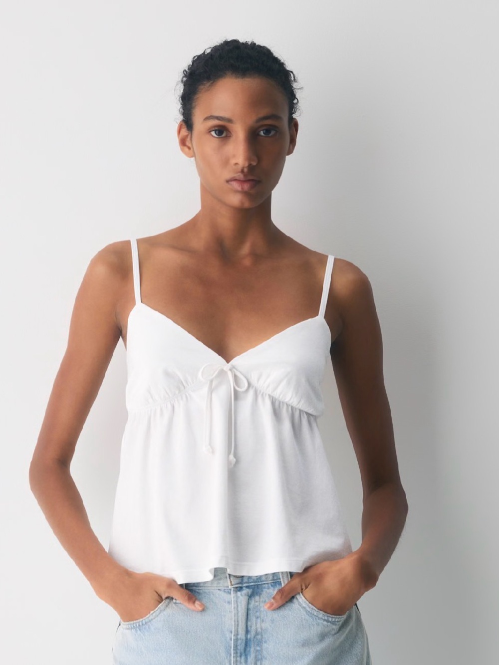 Aritzia Sunday Best White Cotton Tie-Front Spaghetti Strap Camisole